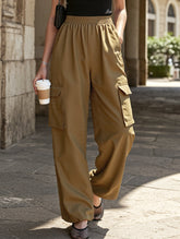 Casual loose cargo pants with ankle elastic strap