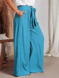 Draped High-Waisted Belted Trousers – Straight-Leg Fit