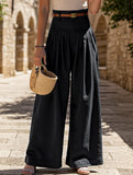Solid-color high-waisted casual wide-leg pants