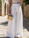 Solid-color high-waisted casual wide-leg pants