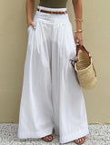 Solid-color high-waisted casual wide-leg pants
