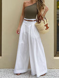 Solid-color high-waisted casual wide-leg pants