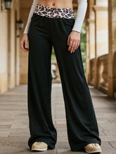 Color-blocking leopard print wide-leg pants