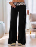 Color-blocking leopard print wide-leg pants