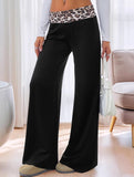 Color-blocking leopard print wide-leg pants