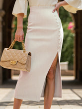 Ribbed slit button skirt