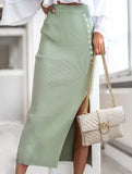 Ribbed slit button skirt