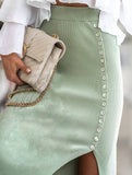 Ribbed slit button skirt