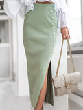 Ribbed slit button skirt