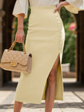 Ribbed slit button skirt