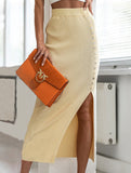 Ribbed slit button skirt