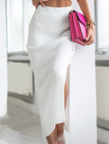 Ribbed slit button skirt