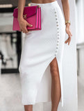 Ribbed slit button skirt