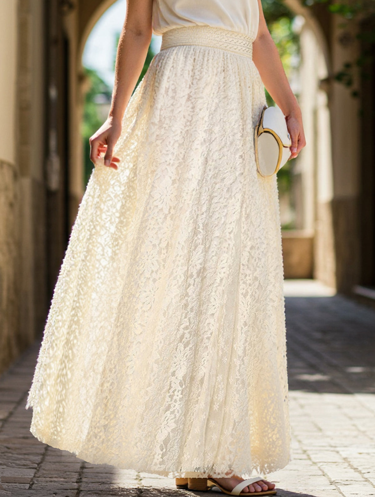 High-waisted hollow lace skirt