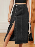 Casual semi-elastic denim work skirt