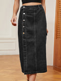 Casual semi-elastic denim work skirt