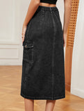 Casual semi-elastic denim work skirt