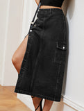 Casual semi-elastic denim work skirt