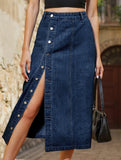 Casual semi-elastic denim work skirt