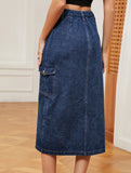 Casual semi-elastic denim work skirt