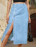 Casual semi-elastic denim work skirt