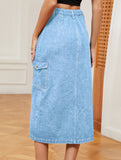 Casual semi-elastic denim work skirt