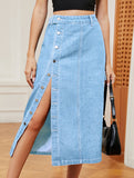 Casual semi-elastic denim work skirt