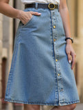 Washed denim button-down skirt