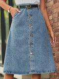 Washed denim button-down skirt
