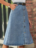 Washed denim button-down skirt