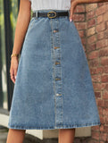 Washed denim button-down skirt