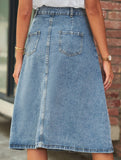 Washed denim button-down skirt