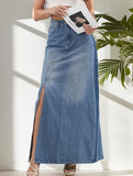 Versatile mid-length slit skirt