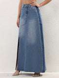 Versatile mid-length slit skirt
