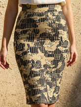 Retro printed back slit hip skirt