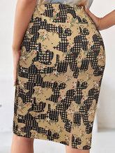 Retro printed back slit hip skirt