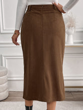 Retro high waist straight solid color slit skirt