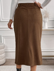 Retro high waist straight solid color slit skirt