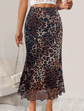 Versatile fishtail skirt sexy leopard print long skirt