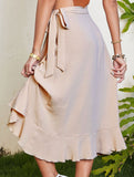 One-piece tie-up long skirt, irregular midi skirt
