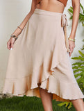 One-piece tie-up long skirt, irregular midi skirt