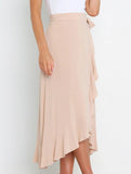 One-piece tie-up long skirt, irregular midi skirt
