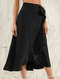 One-piece tie-up long skirt, irregular midi skirt