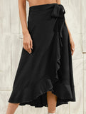One-piece tie-up long skirt, irregular midi skirt