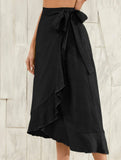 One-piece tie-up long skirt, irregular midi skirt