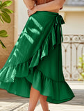 One-piece tie-up long skirt, irregular midi skirt
