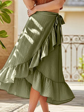One-piece tie-up long skirt, irregular midi skirt
