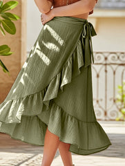 One-piece tie-up long skirt, irregular midi skirt