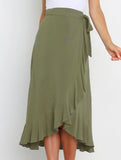 One-piece tie-up long skirt, irregular midi skirt