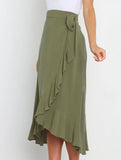 One-piece tie-up long skirt, irregular midi skirt